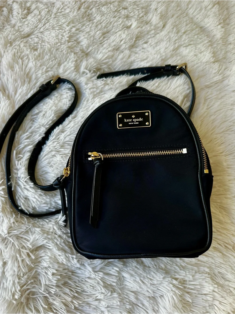 Kate Spade Black Nylon Mini Backpack Gold Hardware Travel Everyday Bag